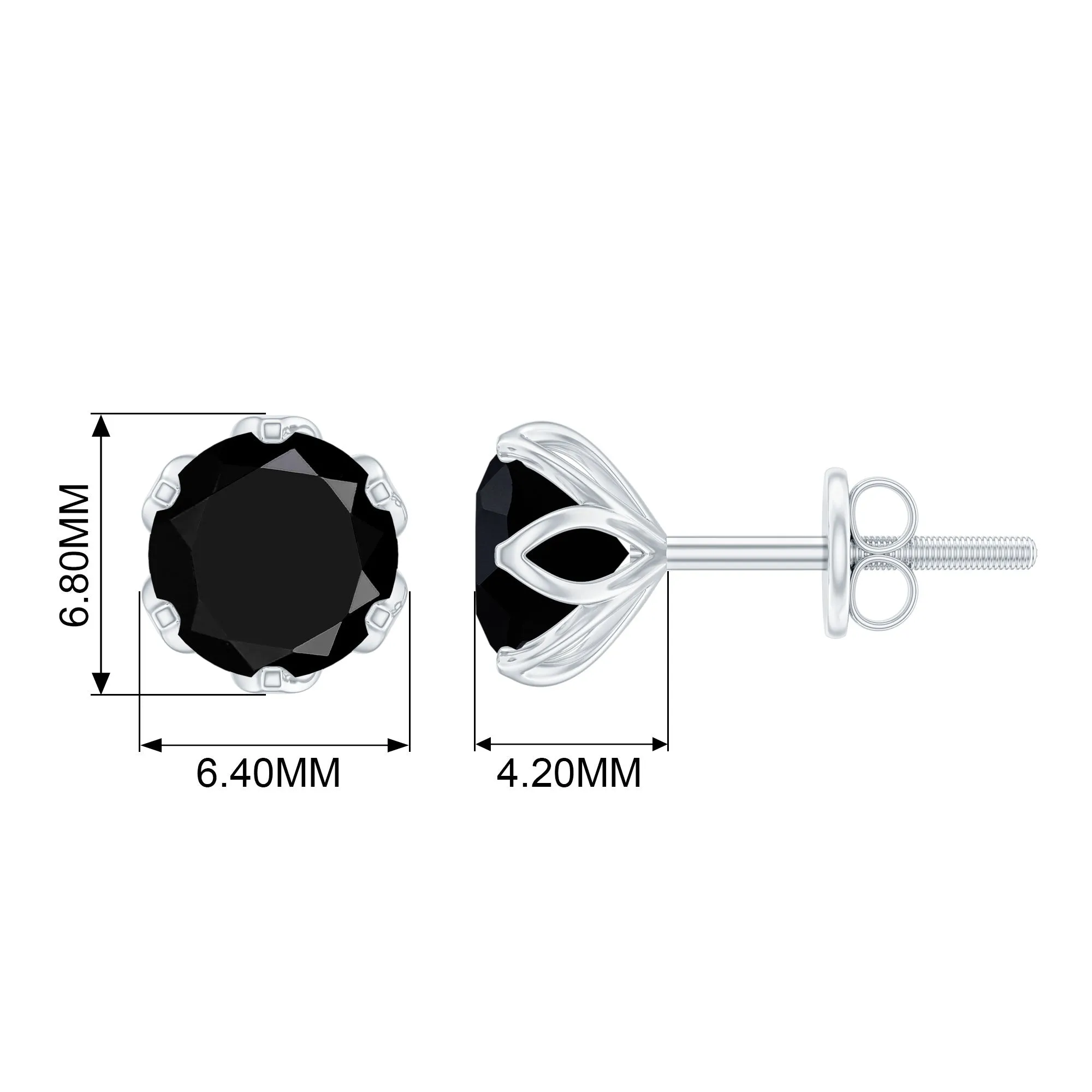 6 MM Round Cut Black Onyx Solitaire Stud Earrings