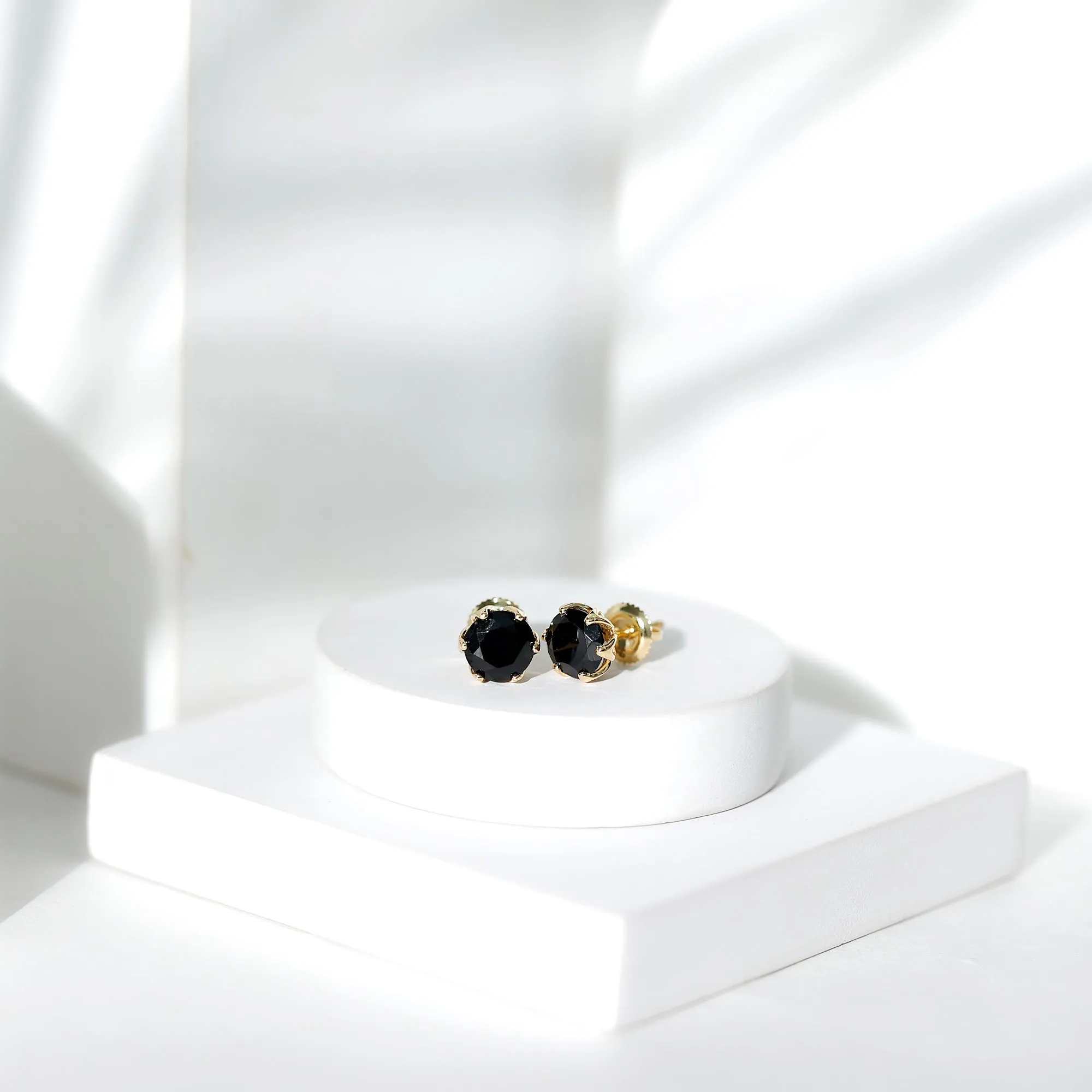 6 MM Round Cut Black Onyx Solitaire Stud Earrings