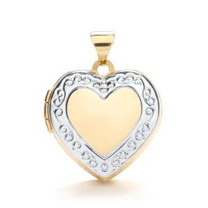 9ct Yellow & White Gold Heart Shape Locket