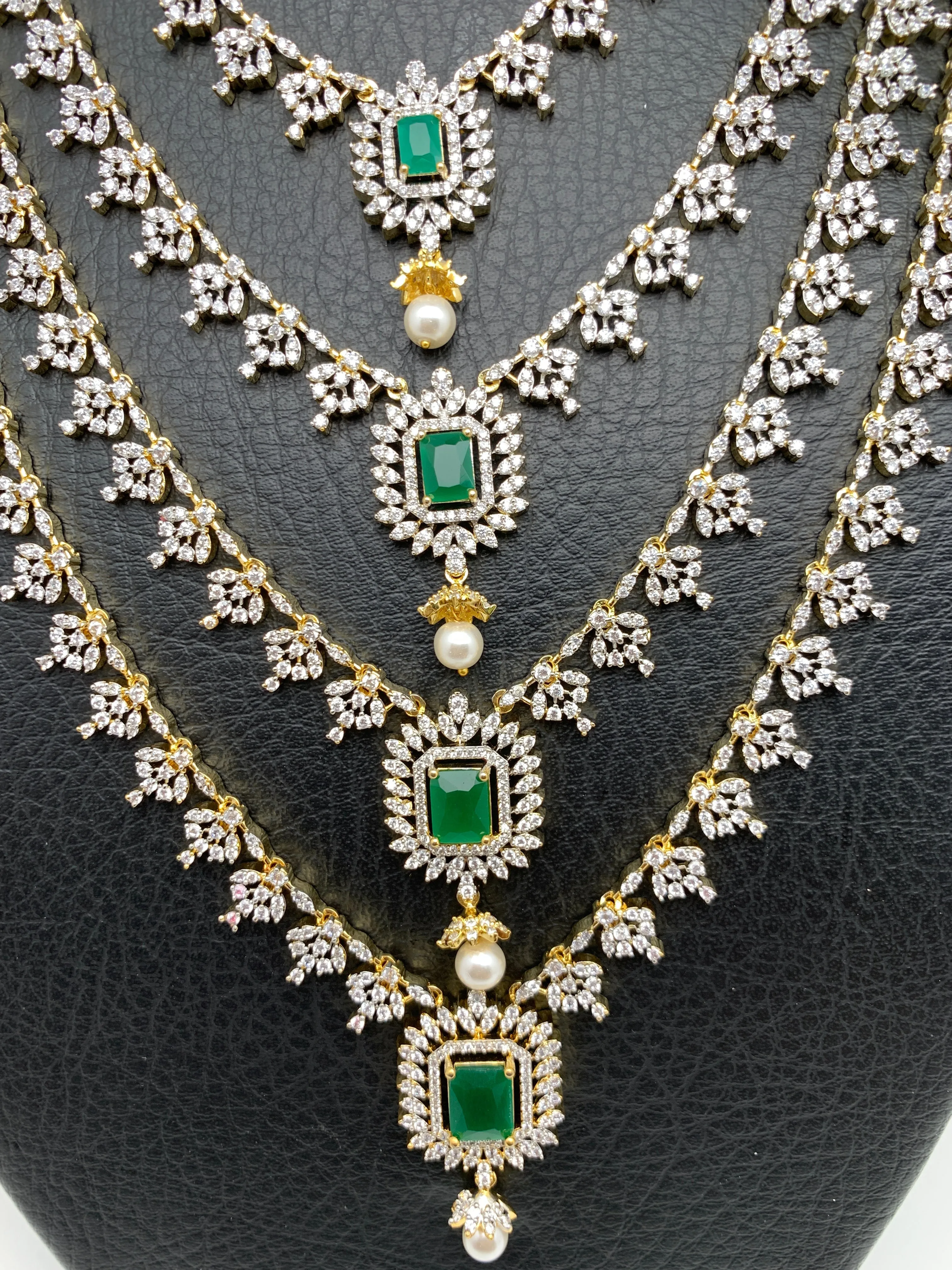 AD Emerald Green Stone Multi Layer Char Lada Long Necklace