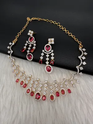 AD Wine Red Neckline Short Necklace
