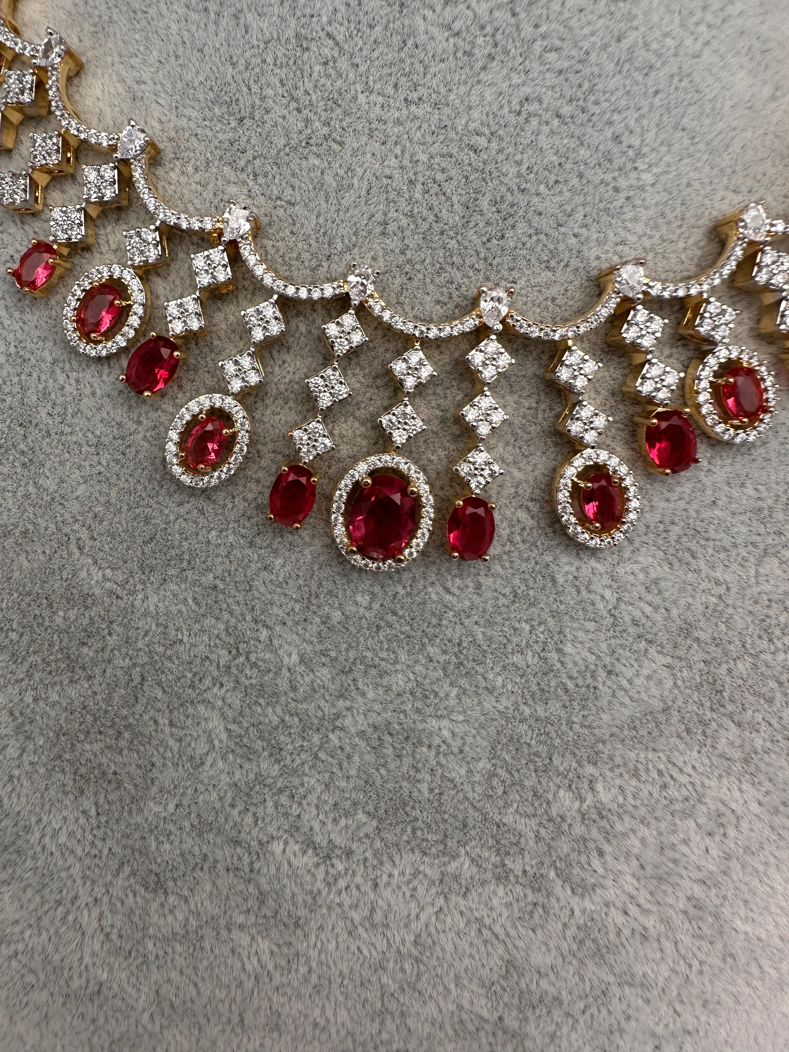 AD Wine Red Neckline Short Necklace