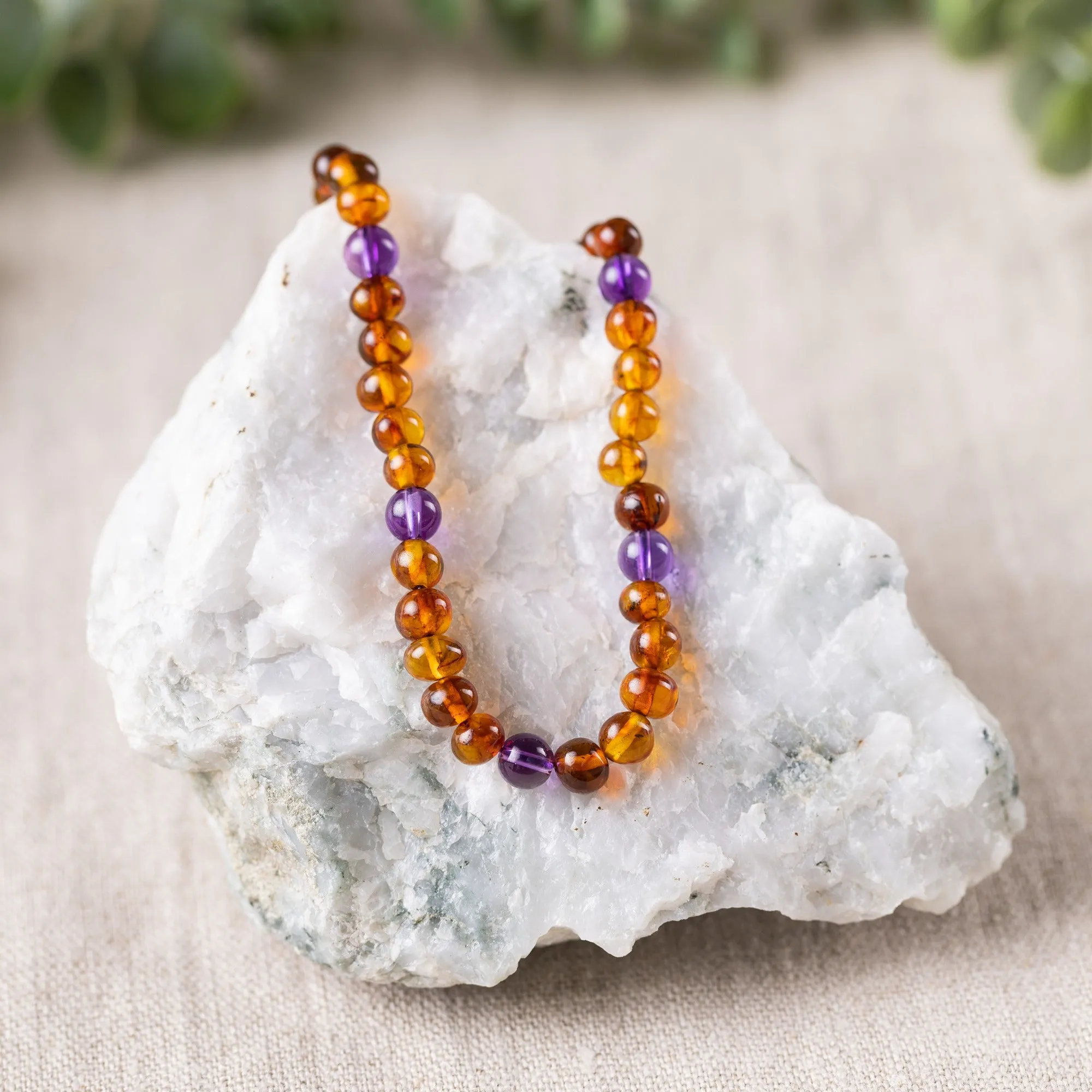 Adults | Amethyst   Cognac Amber Necklace