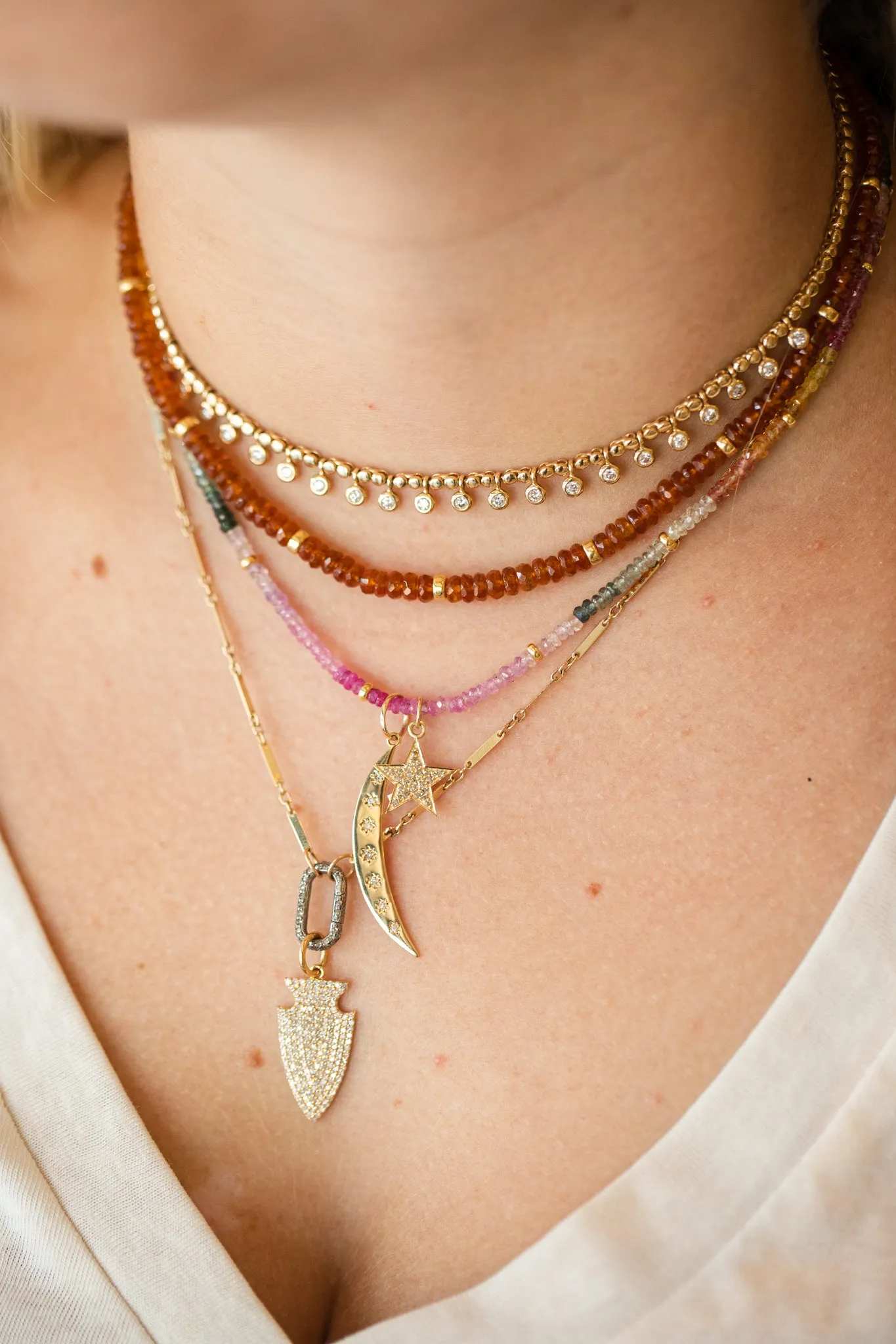 Amber Kyanite Gold Rondelle Necklace