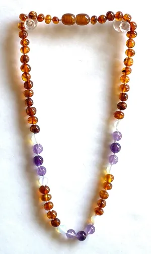Amber, Opalite, and Amethyst Immune-Boosting Necklace for Kids - Natural Relief and Positive Energy