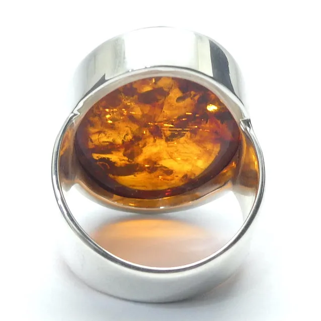 Amber Ring, Baltic, Oval Cabochon, Large Size, 925 Sterling Silver (D1)