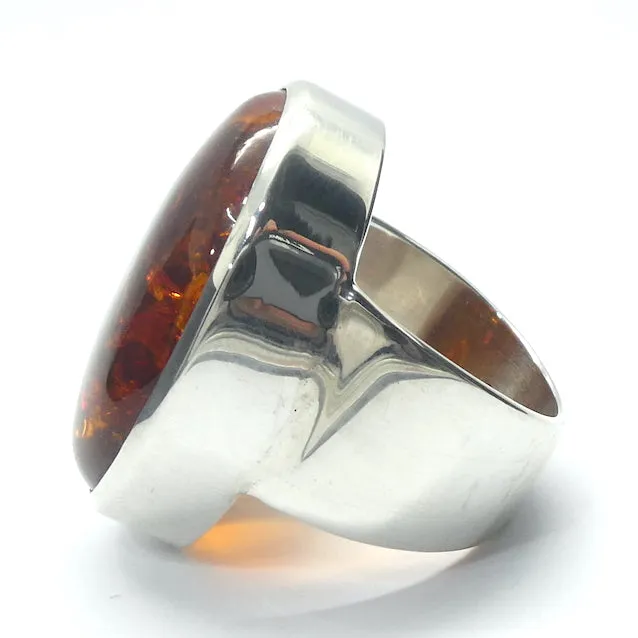 Amber Ring, Baltic, Oval Cabochon, Large Size, 925 Sterling Silver (D1)
