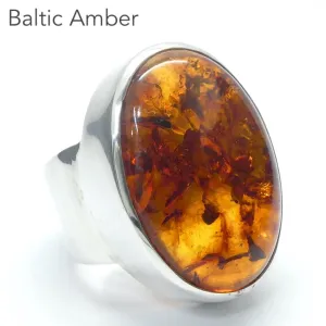 Amber Ring, Baltic, Oval Cabochon, Large Size, 925 Sterling Silver (D1)