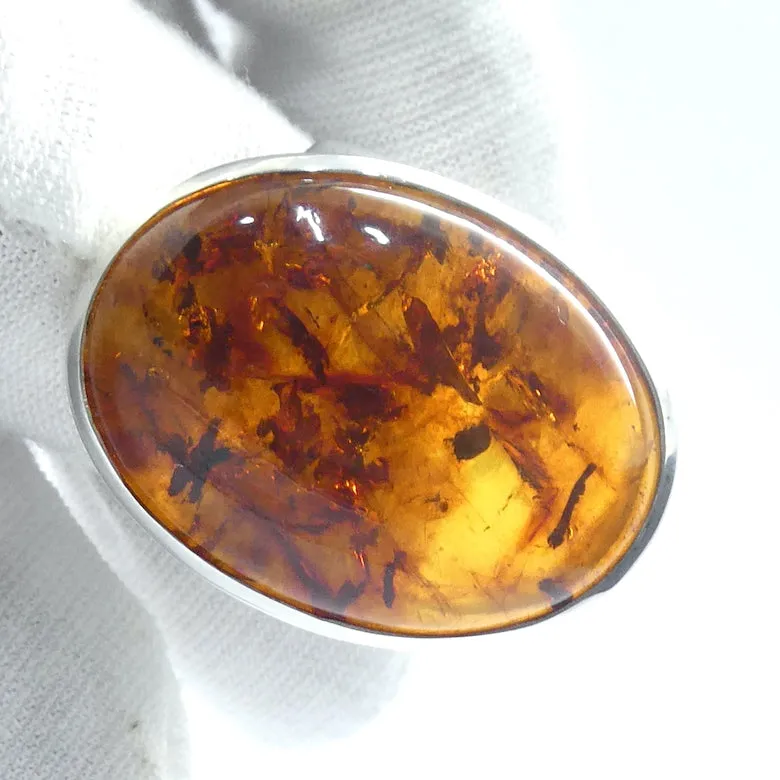 Amber Ring, Baltic, Oval Cabochon, Large Size, 925 Sterling Silver (D1)