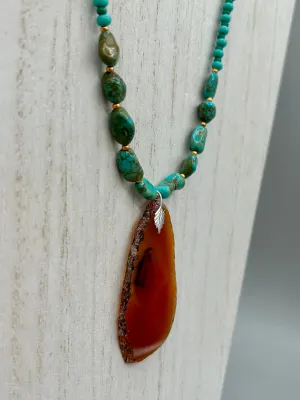 Amber Tone Agate Geode Sliced Stone Chip Necklace, Hippie Crystal Jewelry, Shabby Boho Chic, Natural Gemstone