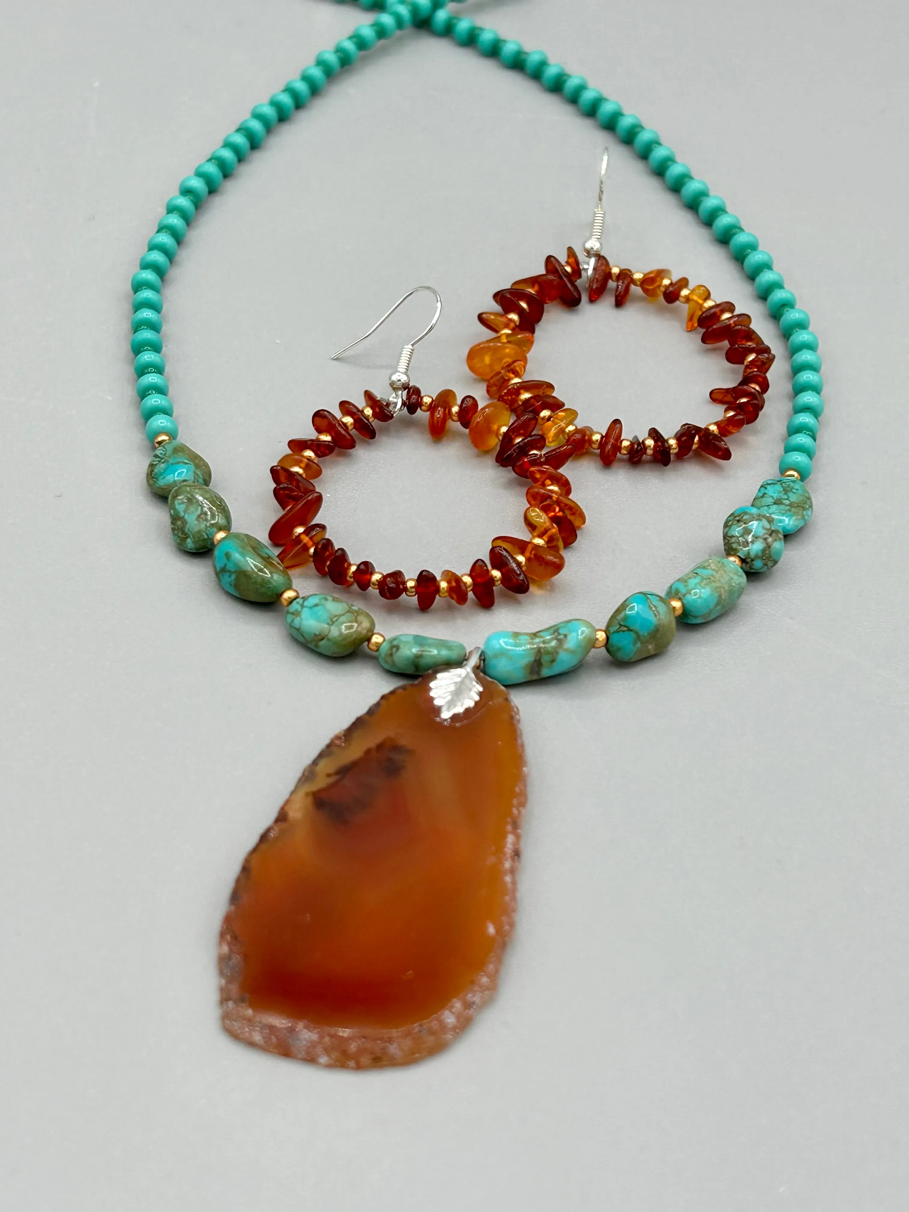 Amber Tone Agate Geode Sliced Stone Chip Necklace, Hippie Crystal Jewelry, Shabby Boho Chic, Natural Gemstone