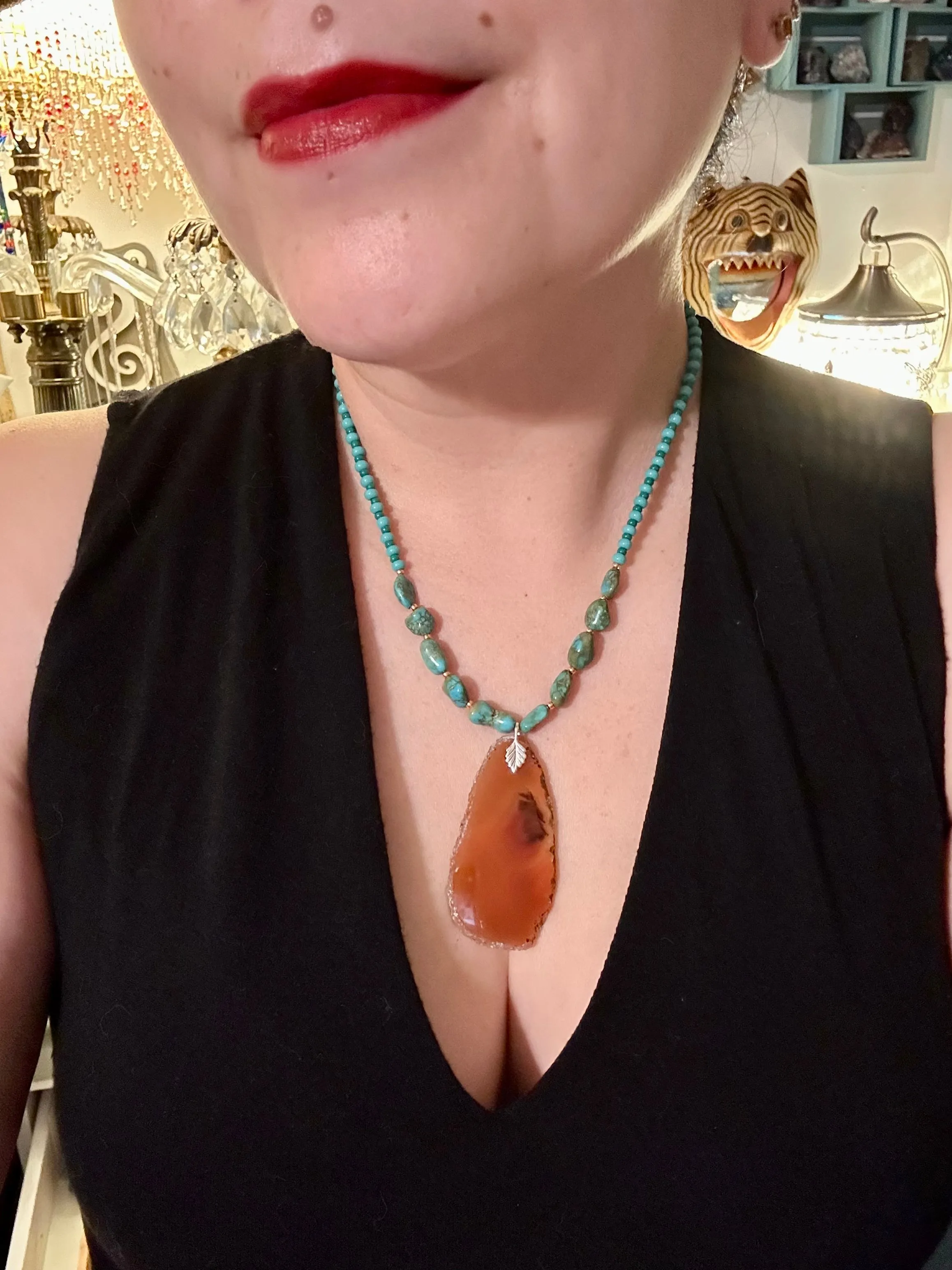 Amber Tone Agate Geode Sliced Stone Chip Necklace, Hippie Crystal Jewelry, Shabby Boho Chic, Natural Gemstone
