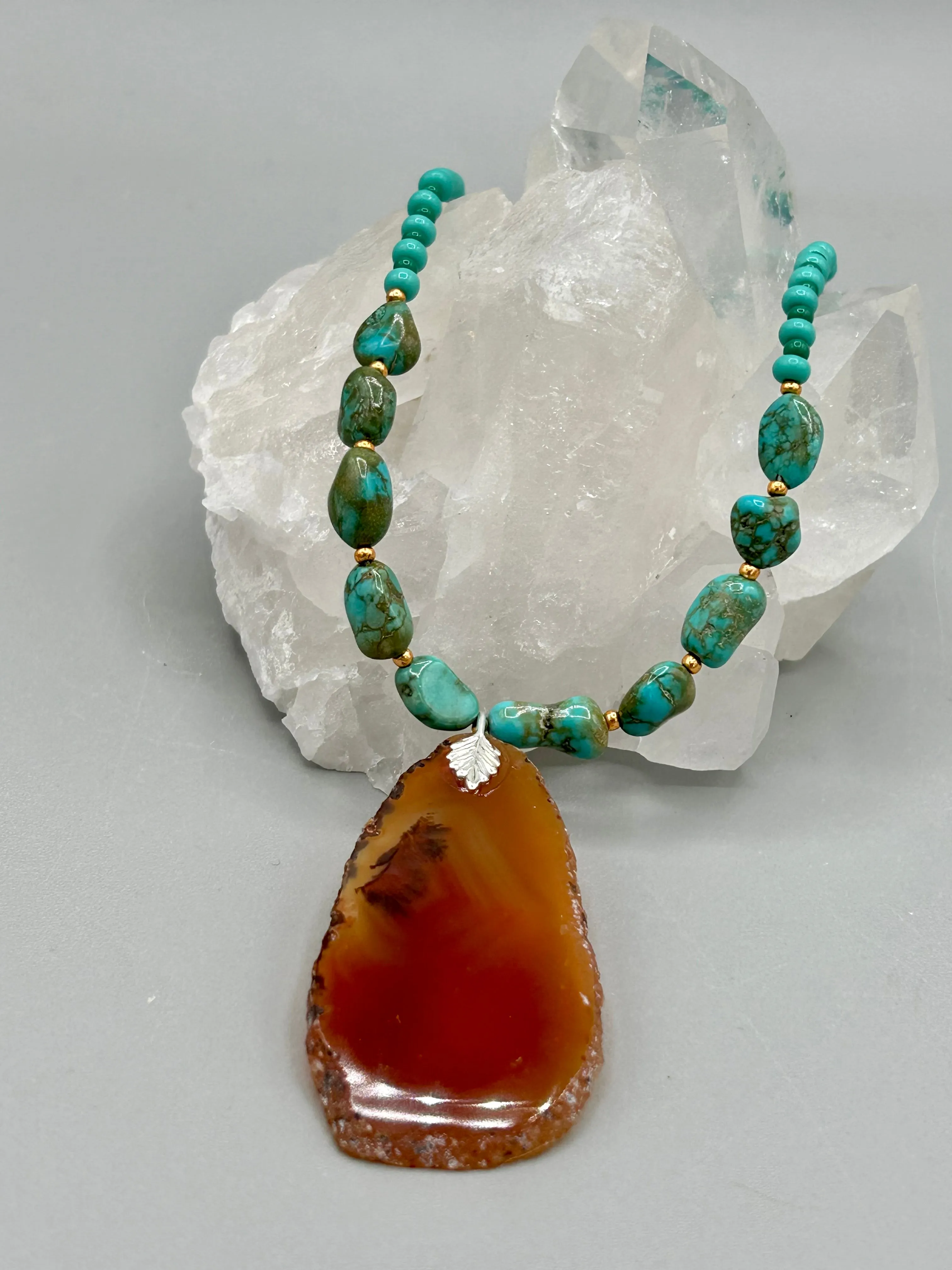 Amber Tone Agate Geode Sliced Stone Chip Necklace, Hippie Crystal Jewelry, Shabby Boho Chic, Natural Gemstone