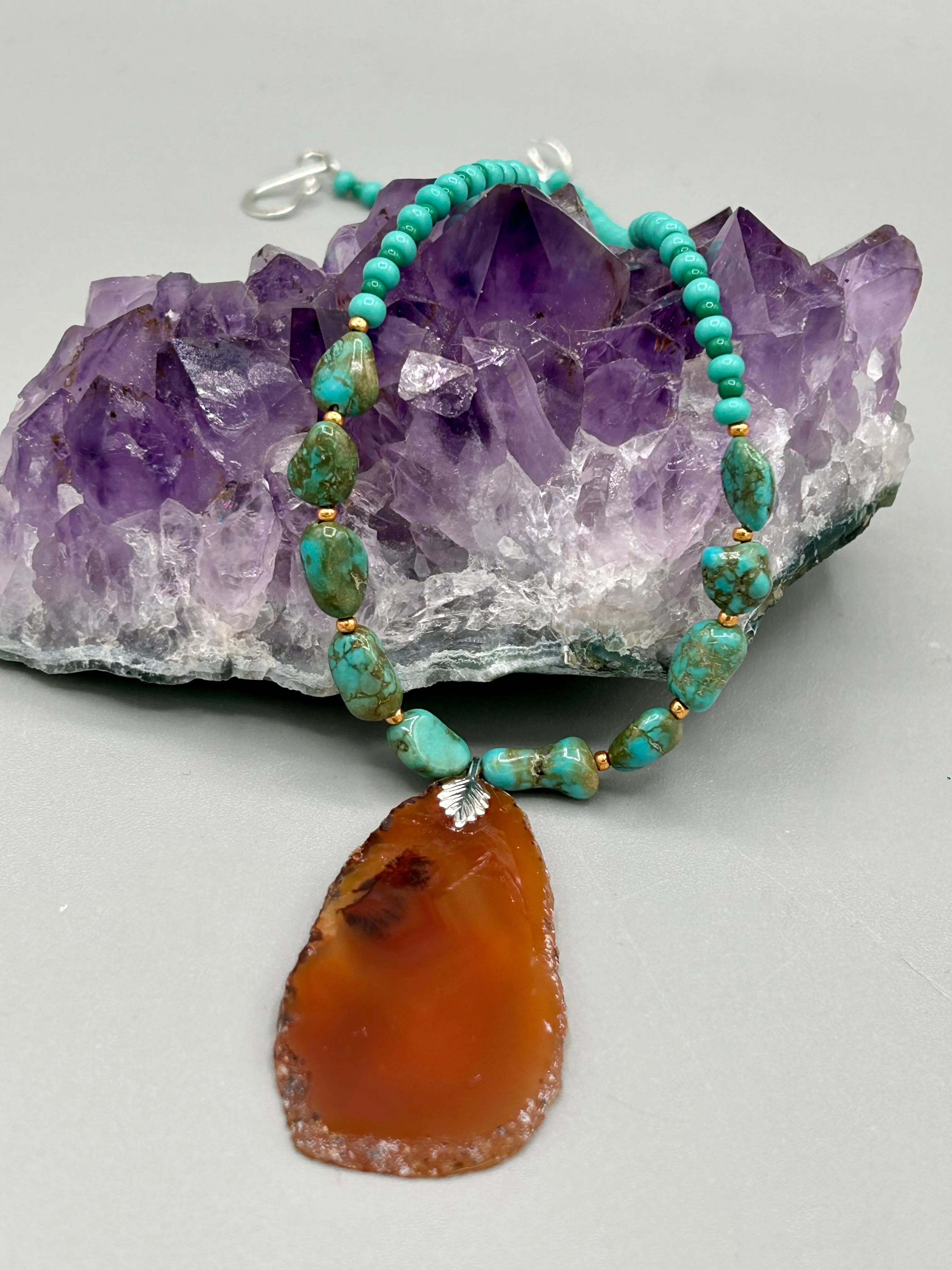 Amber Tone Agate Geode Sliced Stone Chip Necklace, Hippie Crystal Jewelry, Shabby Boho Chic, Natural Gemstone