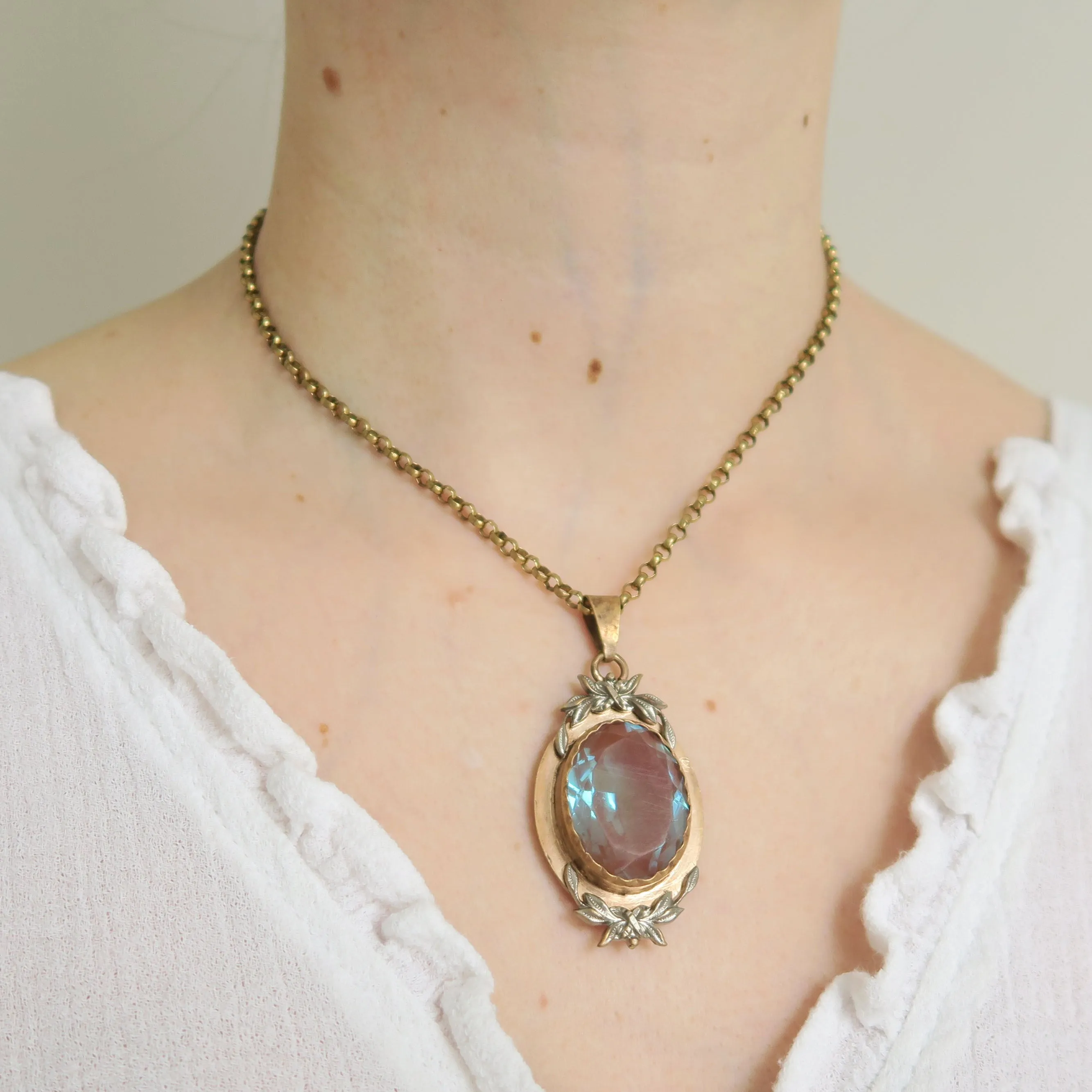 Antique Edwardian Saphiret Glass Pendant
