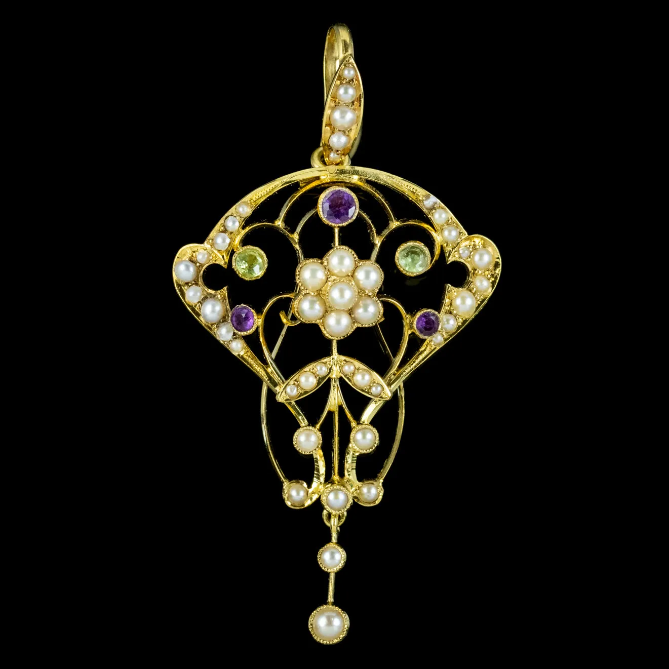Antique Edwardian Suffragette Floral Pendant 15ct Gold Circa 1910