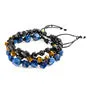 Beaded Lapis Lazuli Silver Stone Bracelet - Handcrafted in Great Britain