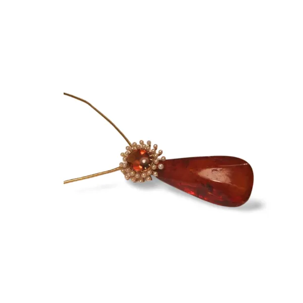 Beautiful Amber 14K Rose Gold Orange Citrine Seed Pearl Pendant Necklace