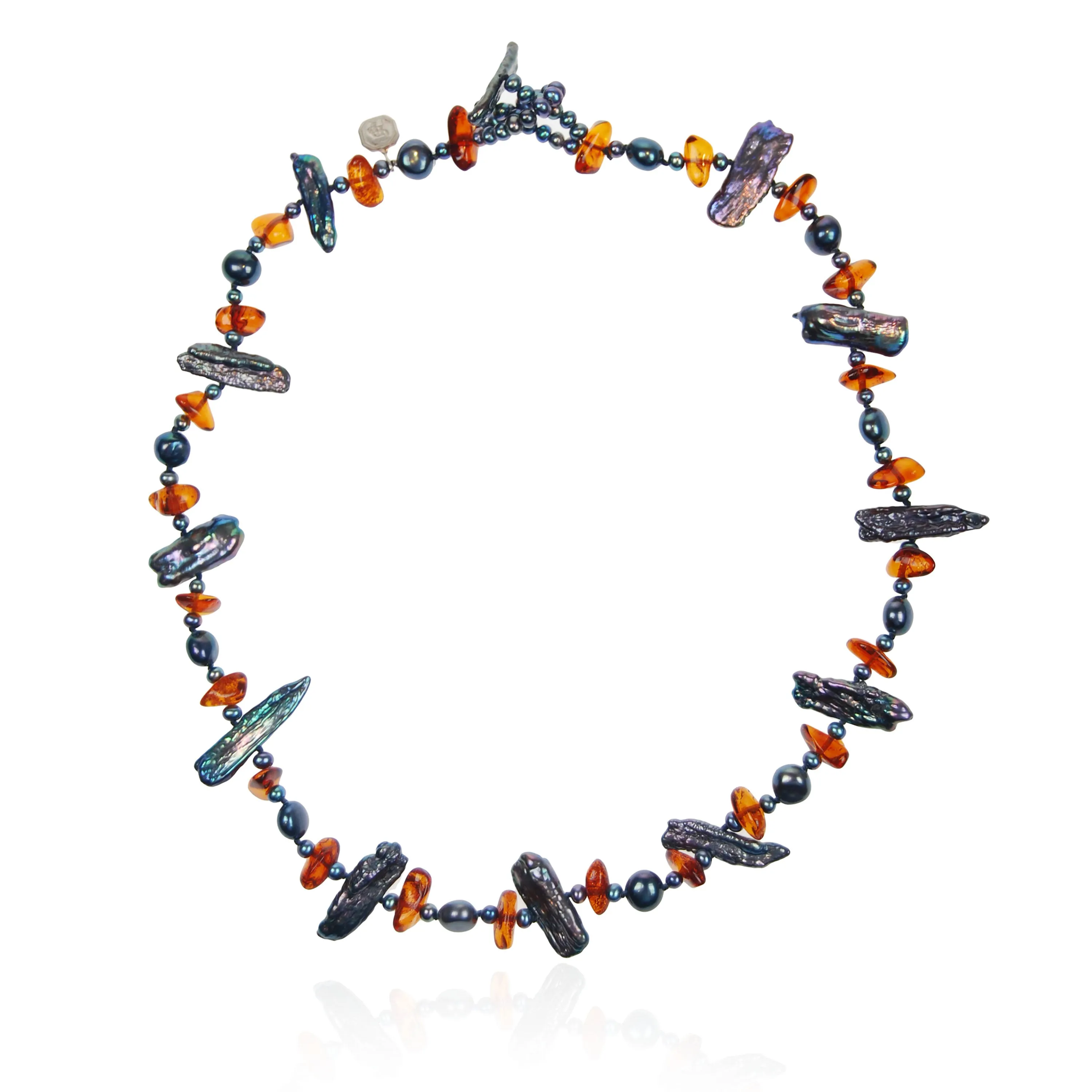 Black Freshwater Pearl & Amber Asymmetric Necklace