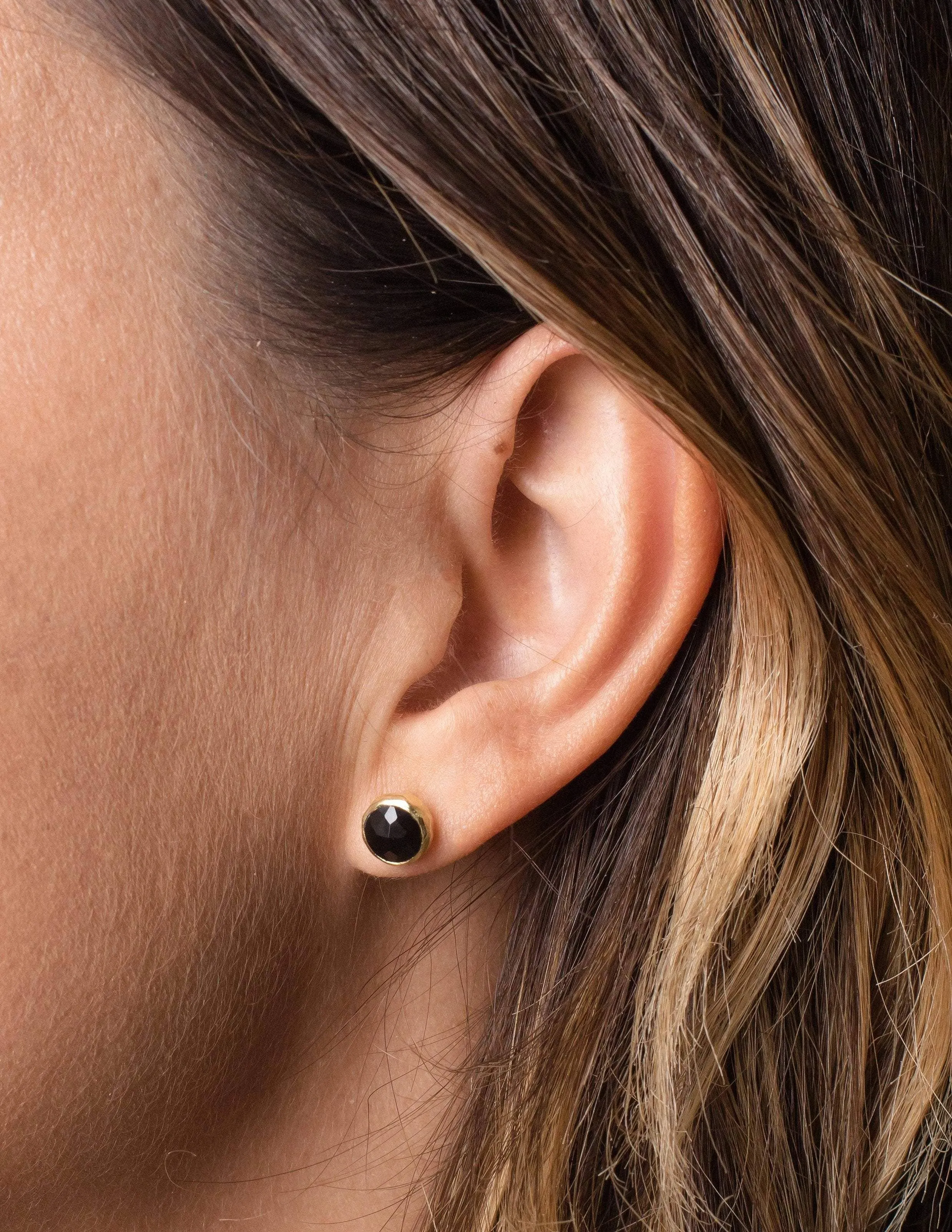Black Onyx Gold Stud Earrings
