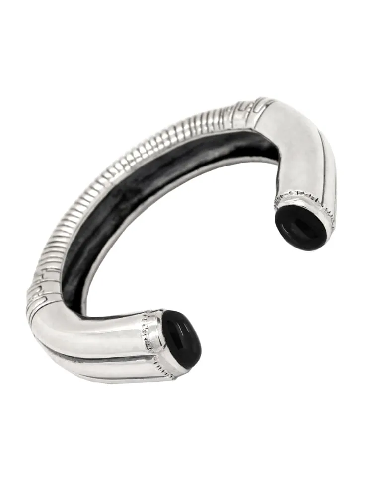 Black Onyx Mens Bracelet: Chunky Sterling Silver Cuff With Gemstones
