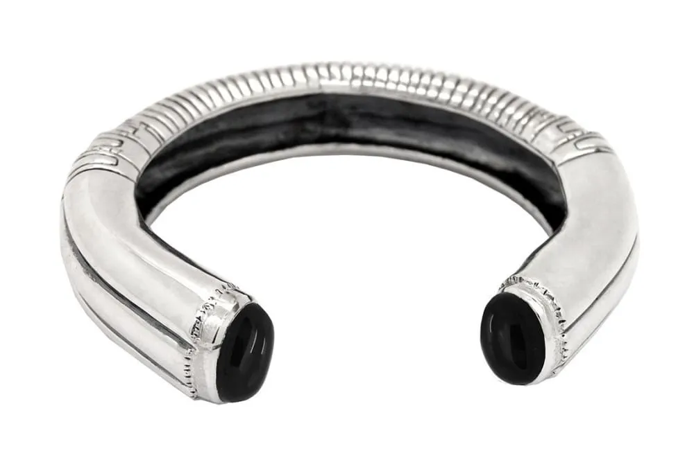 Black Onyx Mens Bracelet: Chunky Sterling Silver Cuff With Gemstones