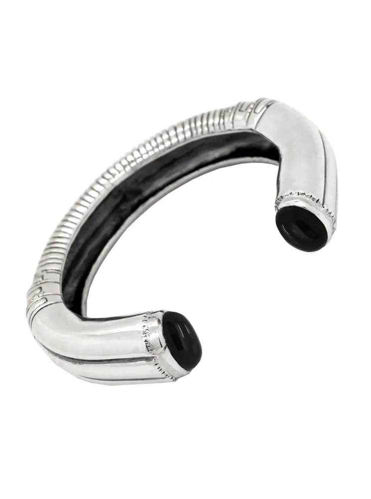 Black Onyx Mens Bracelet: Chunky Sterling Silver Cuff With Gemstones