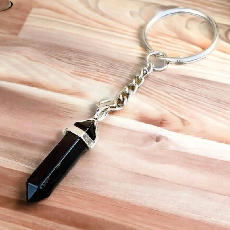 Black Onyx Natural Gemstone Keychain
