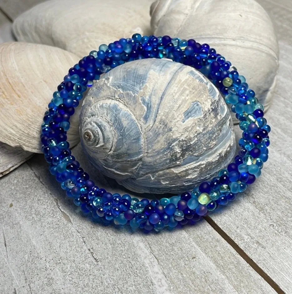 Blue tear drop crocheted bracelet