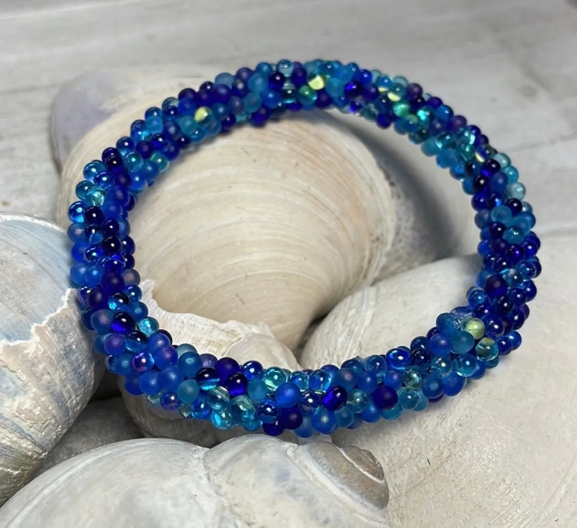 Blue tear drop crocheted bracelet