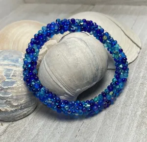 Blue tear drop crocheted bracelet