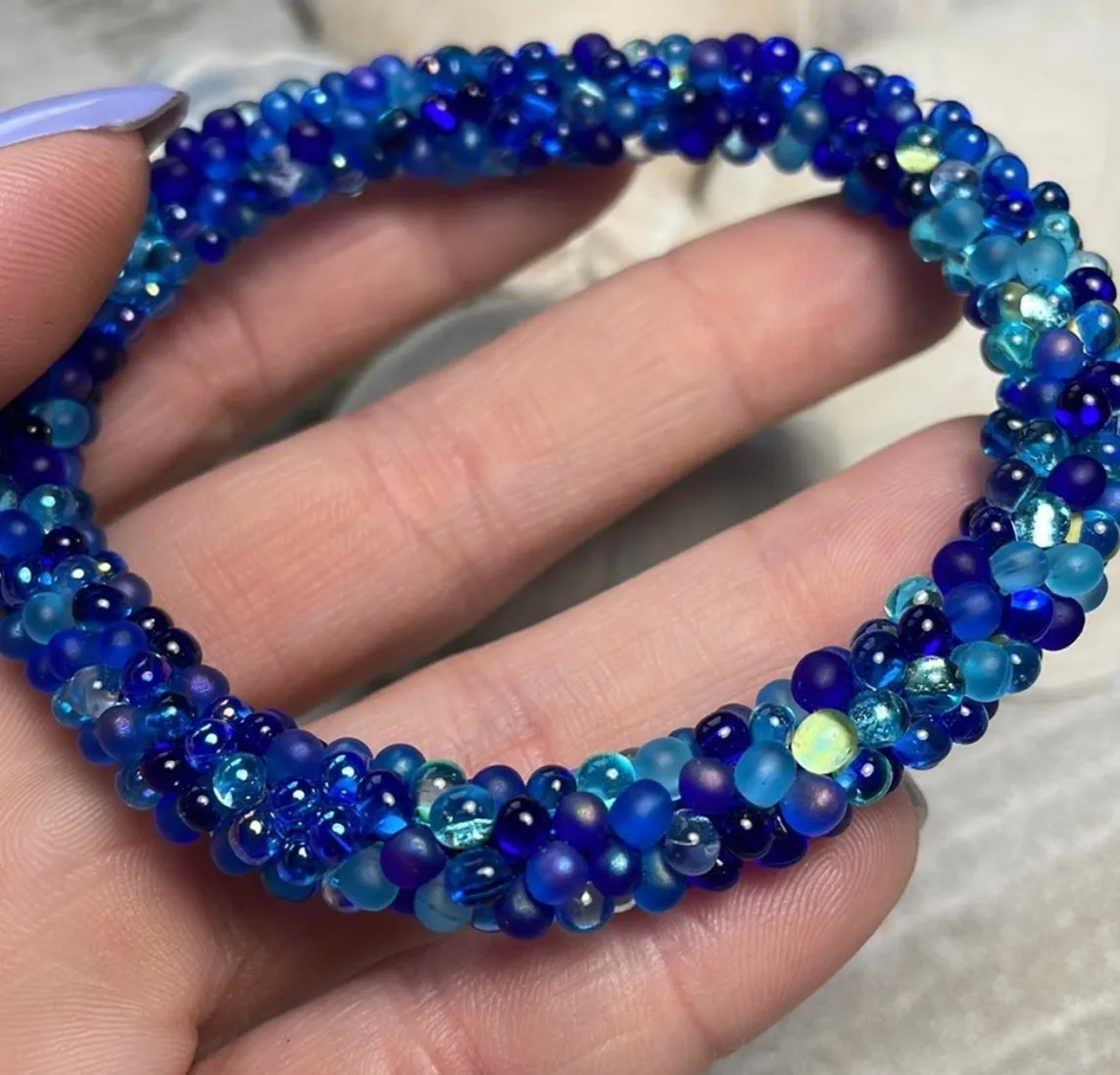 Blue tear drop crocheted bracelet