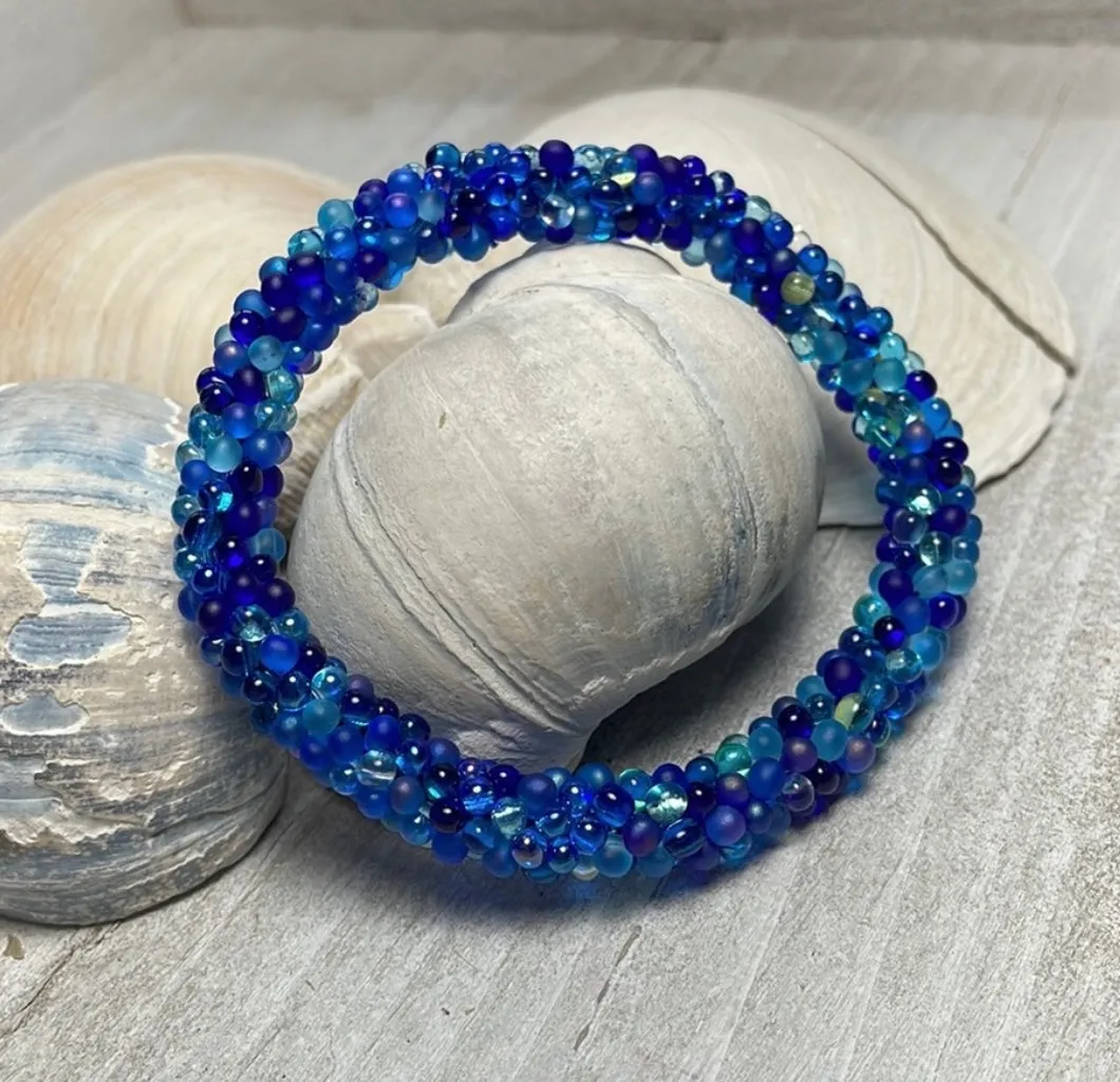 Blue tear drop crocheted bracelet