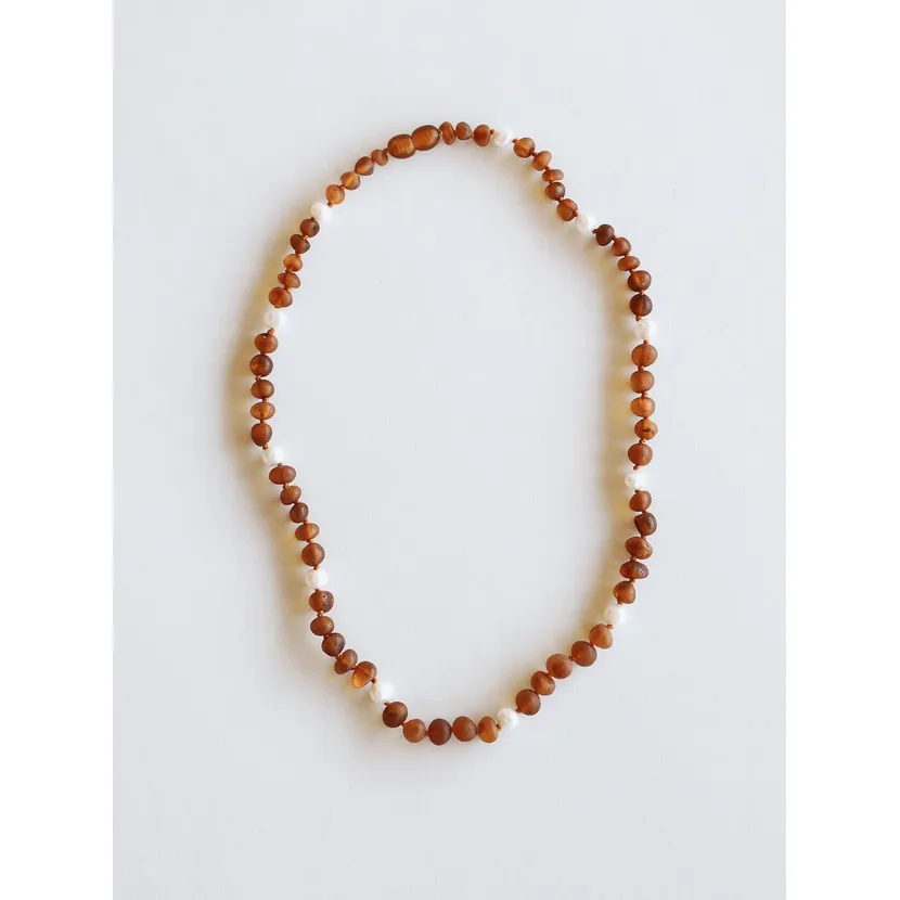 Canyonleaf Kids Raw Cognac Amber   Pearl Halo Necklace