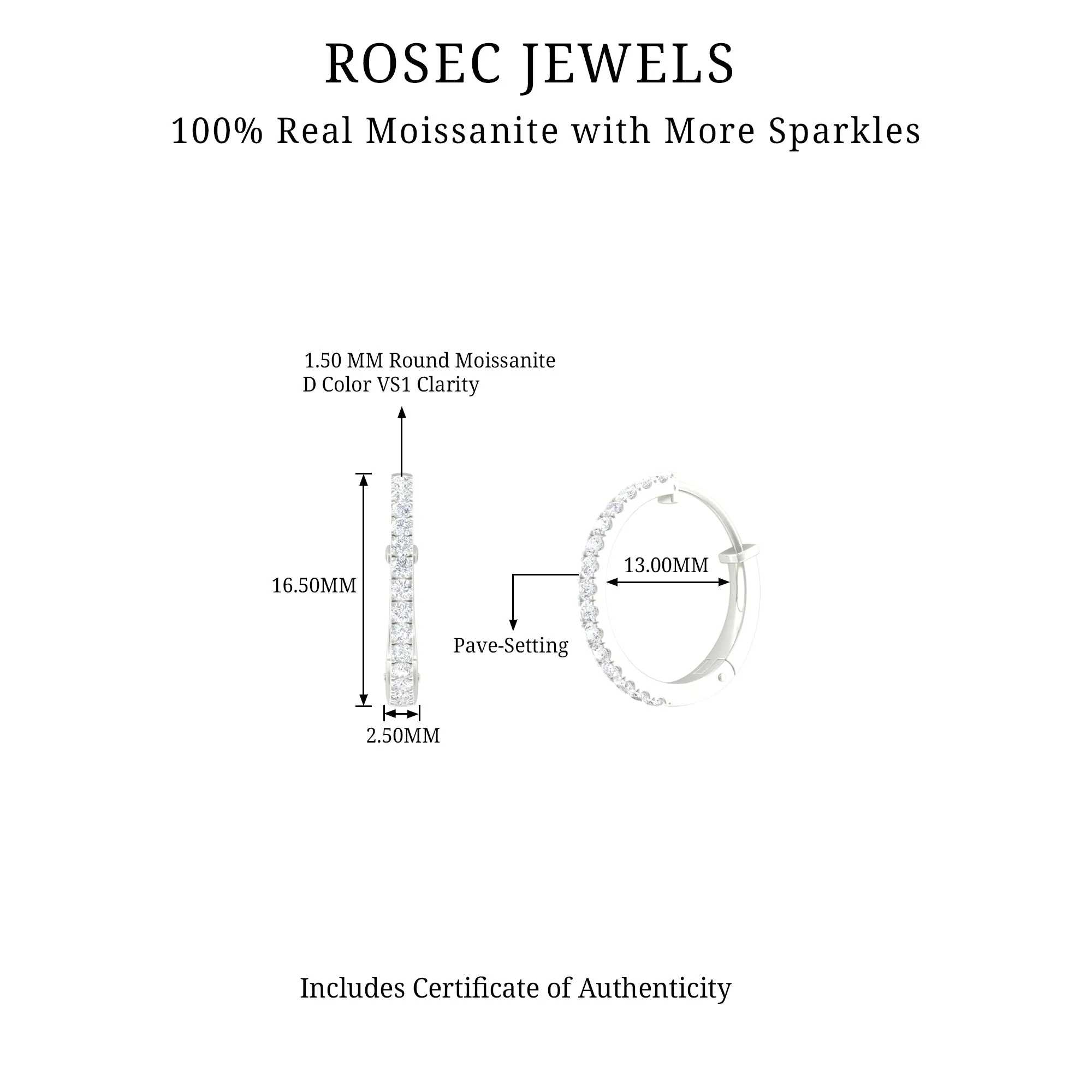 Certified Round Moissanite Cartilage Hoop Earring