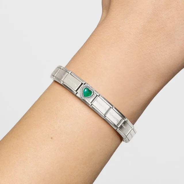 Composable Classic Faceted Green Beaded Heart Link - Silver - 330605/004