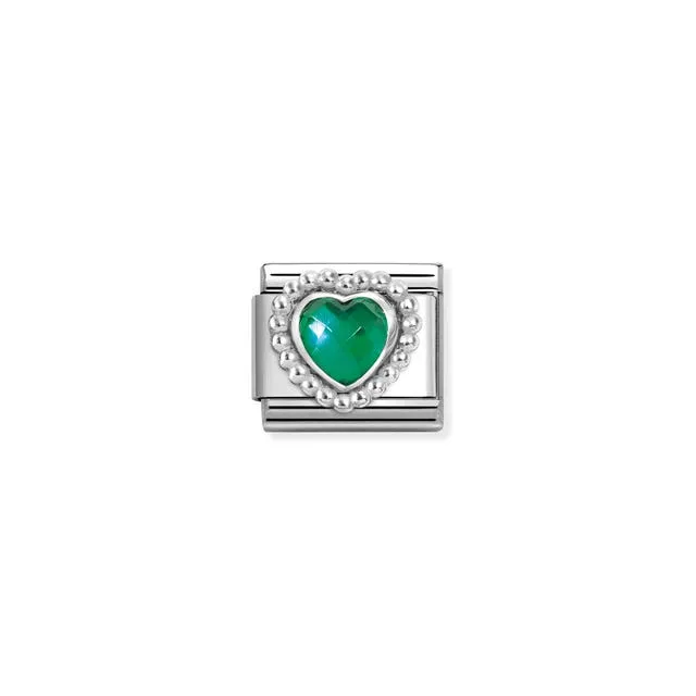 Composable Classic Faceted Green Beaded Heart Link - Silver - 330605/004