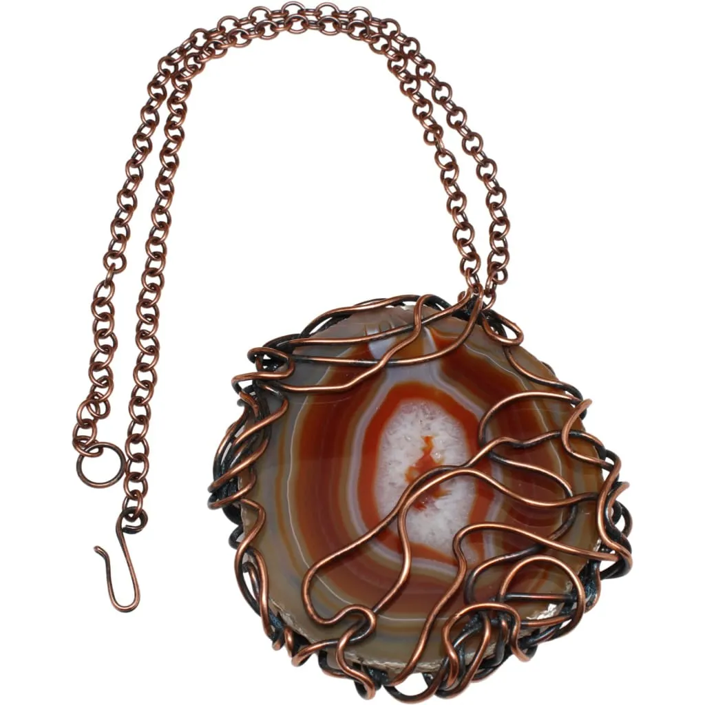 Copper Wrapped Amber Brazilian Agate Pendant Necklace