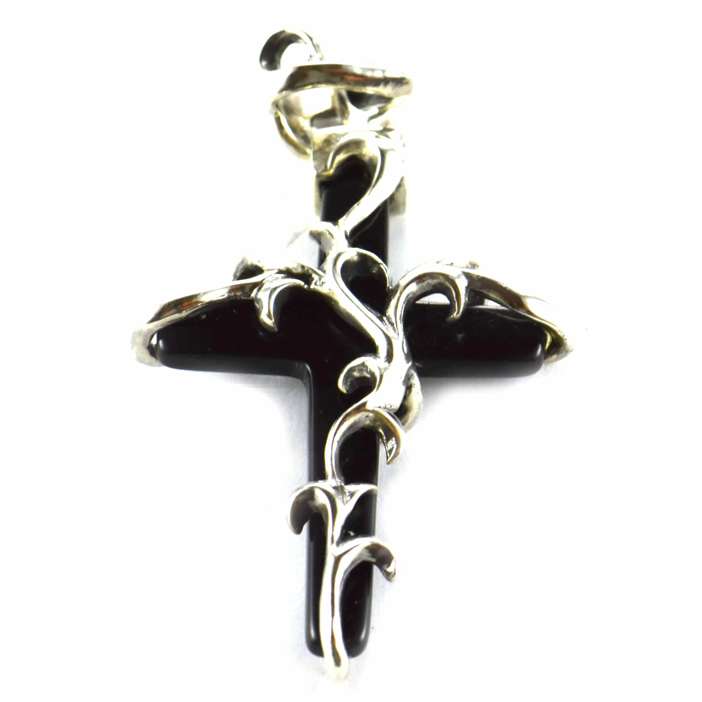 Cross silver pendant with onyx