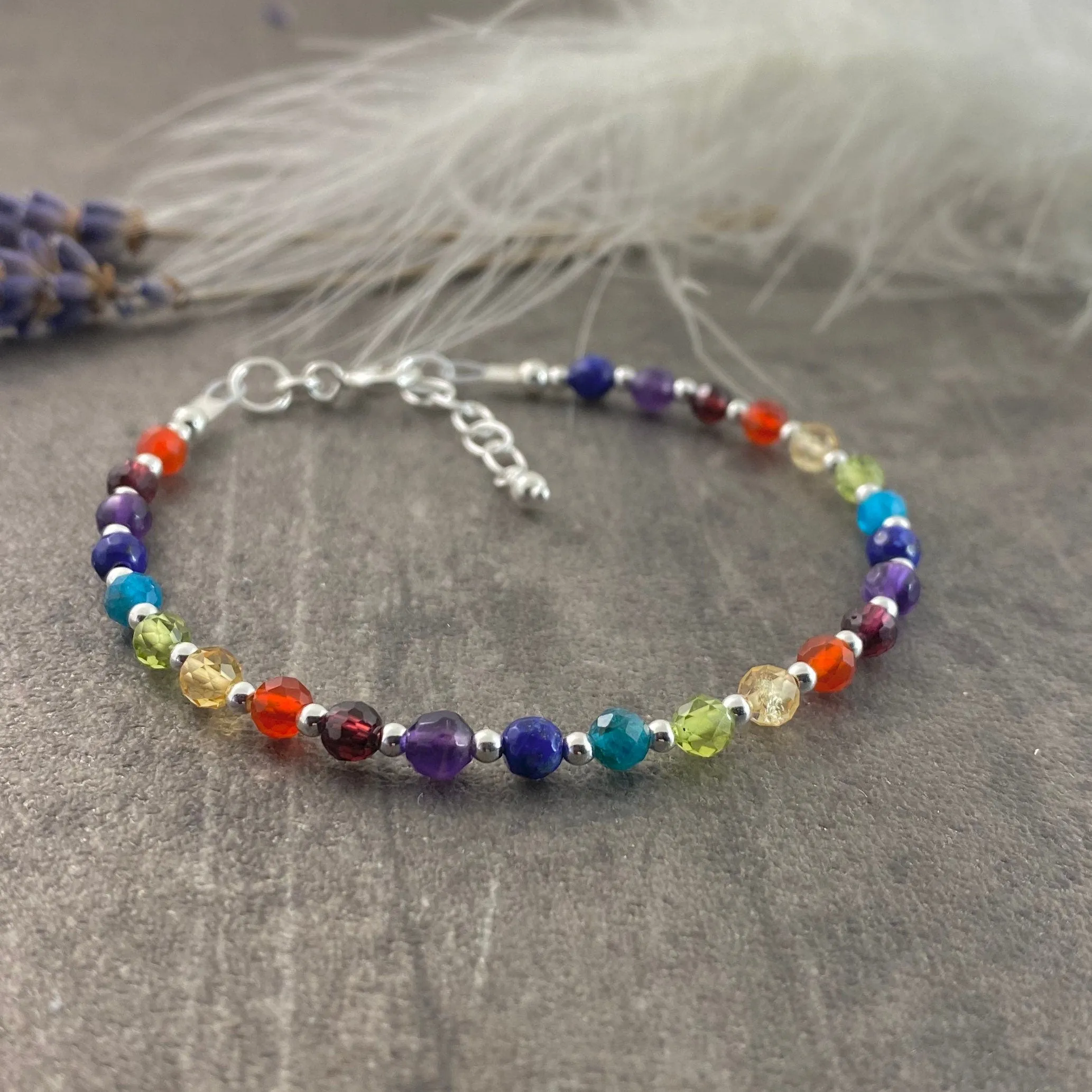 Dainty Rainbow Bracelet, gemstones with sterling silver
