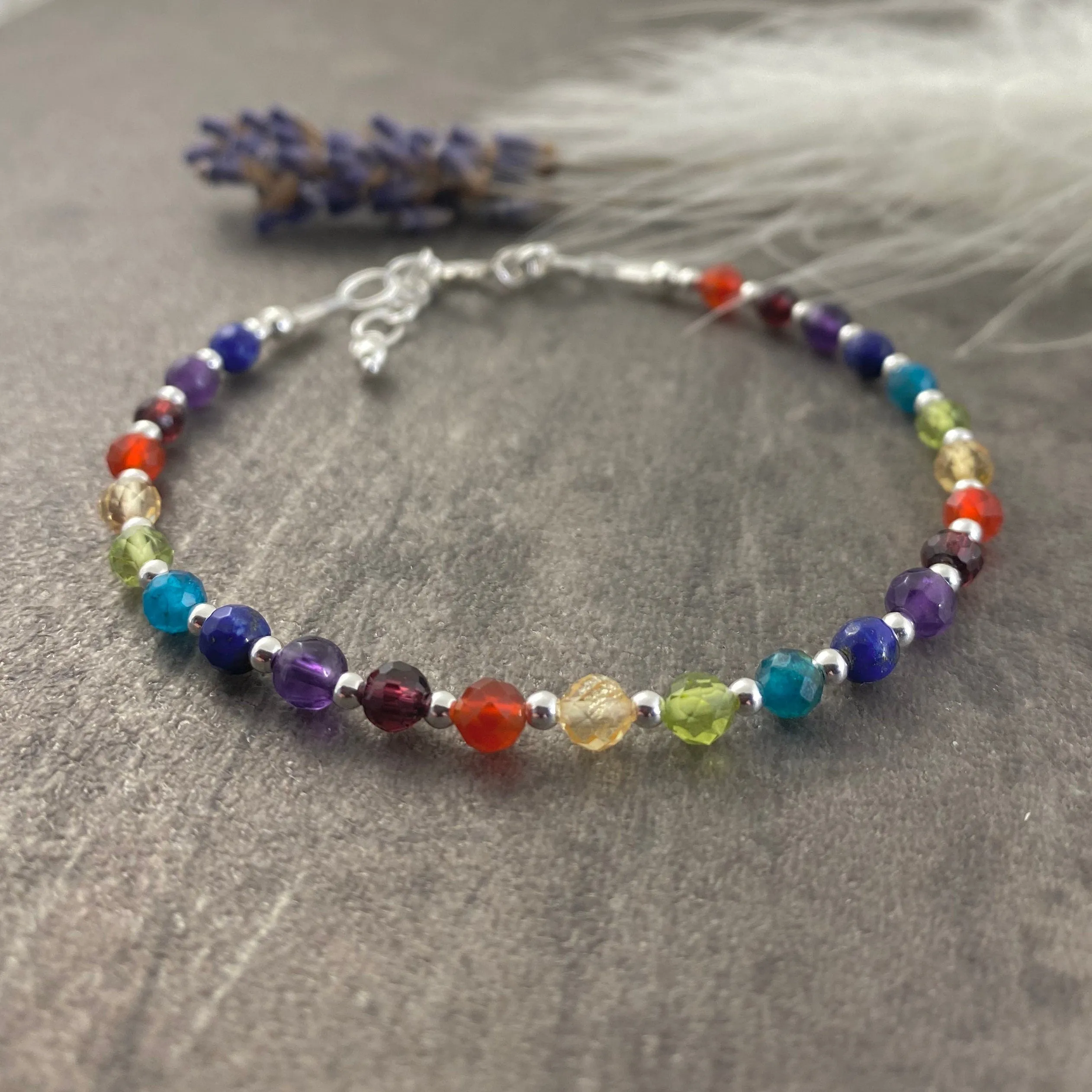 Dainty Rainbow Bracelet, gemstones with sterling silver