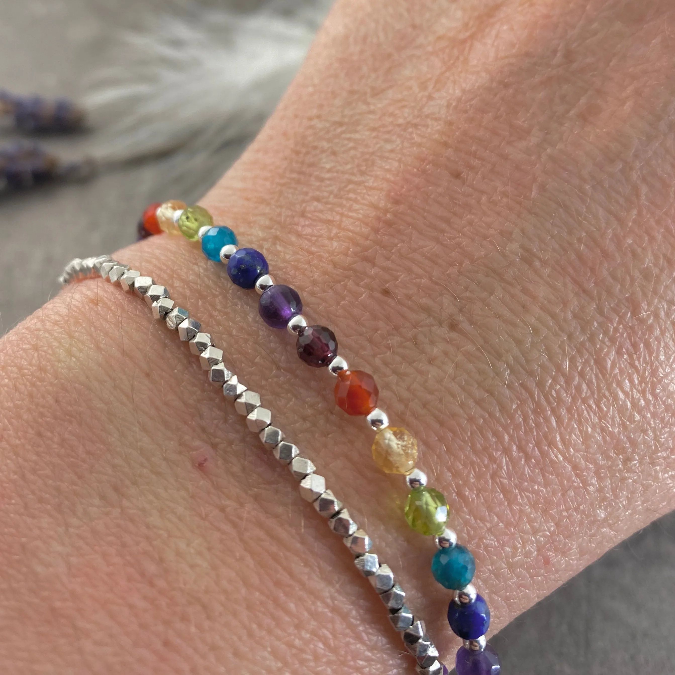 Dainty Rainbow Bracelet, gemstones with sterling silver