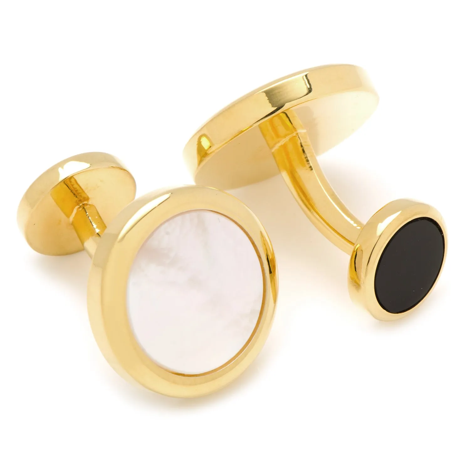 Double Sided Gold Mother of Pearl Round Beveled Stud Set
