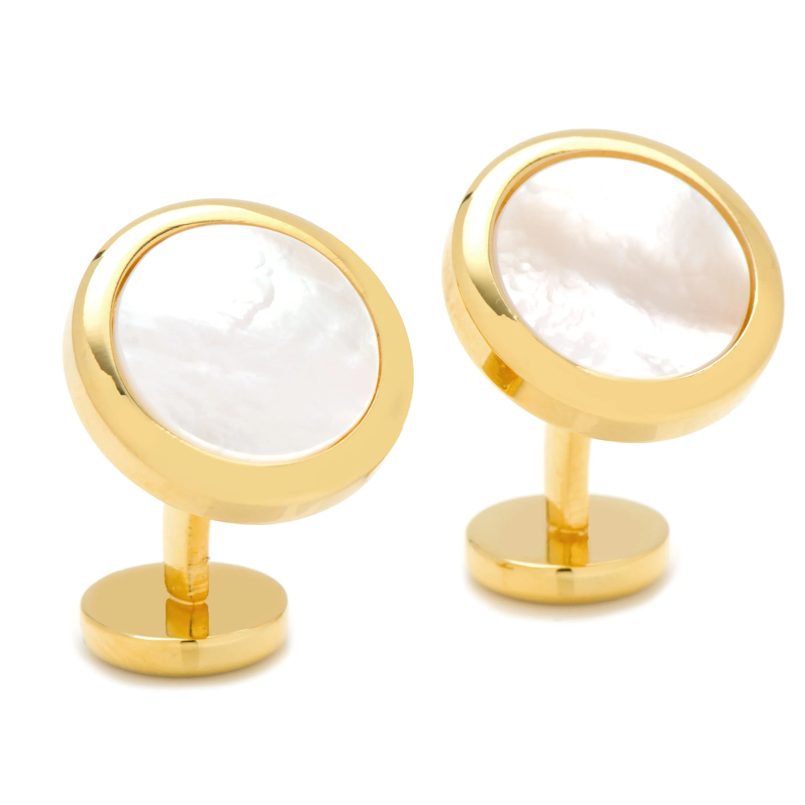 Double Sided Gold Mother of Pearl Round Beveled Stud Set