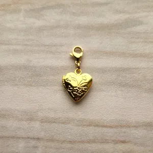 Engraved Heart Locket Simple Charm