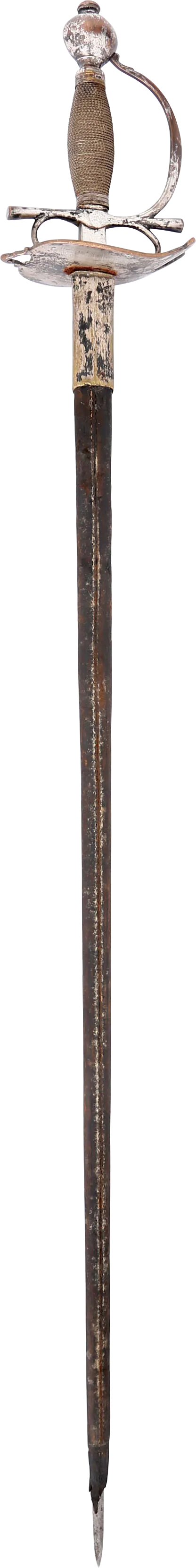 EUROPEAN SILVERED HILT OFFICER’S RAPIER, MID 18TH CENTURY