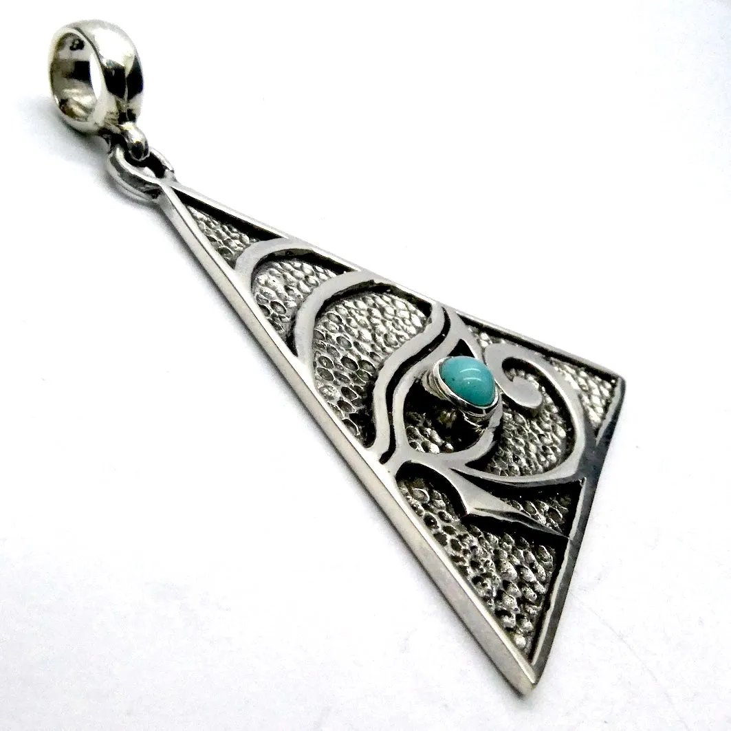 Eye of Horus Pendant, Embossed Triangle with Amazonite, 925 Sterling Silver