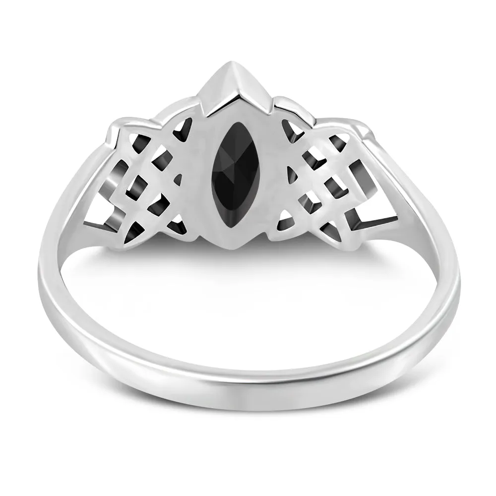 Faceted Black Onyx Celtic Silver Ring