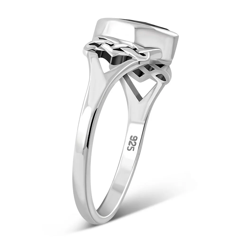 Faceted Black Onyx Celtic Silver Ring