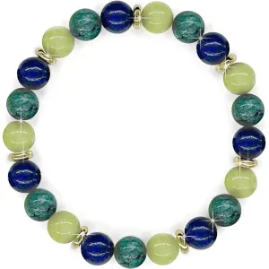 Georgiadis Beautiful Stretchy Bracelet with 8mm Lapis Lazuli, African Jasper, Light Green Jade Gemstones with 18k Real Gold-Plated Spacers. For Women a Loving Gift